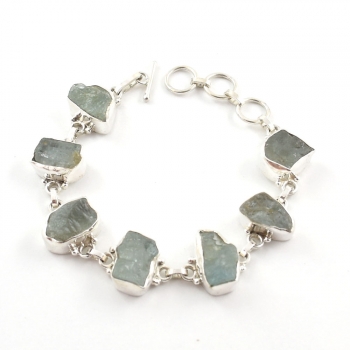 925 silver rough aquamarine stone bracelet